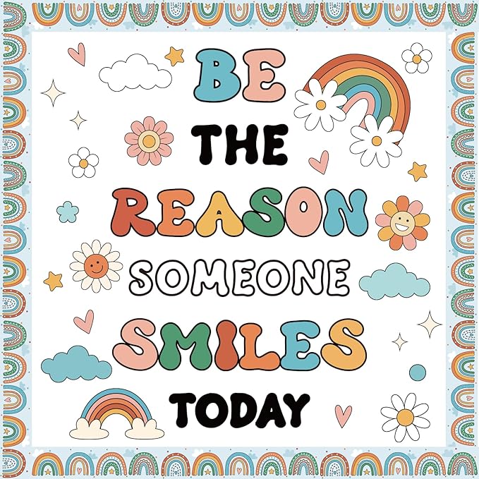 Boho Rainbow Classroom Bulletin Board Decoration Set Welcome Borders Cutouts for Back to School Classroom Door Welcome Bulletin Board Craft Party Home Wall(Be The Reason Someone Smile Today)