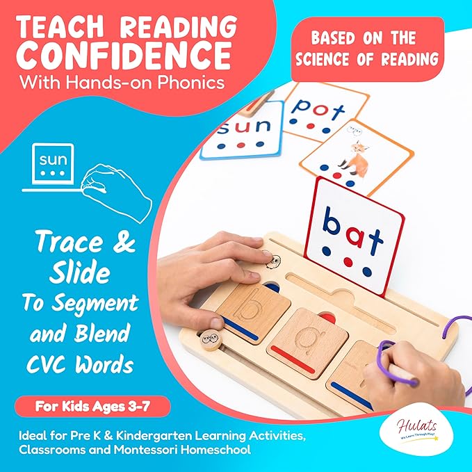 CVC Word Magic: Montessori Reading Game for Kindergarten Phonics Mastery, Learn to Read & Write 50 Sight Words for Toddlers 2-4 Years, Montessori Toy for 2+ Year Old, Letter Tracing Tiles, Flash Cards