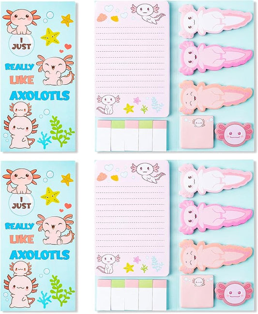 Xqumoi 2 Pack I Just Really Like Axolotl Sticky Notes Set - Animal Mexican Walking Fish Self-Stick Notes Pads Divider Tabs Bundle Writing Memo Pads Page Marker Back to School Office Supplies Gift
