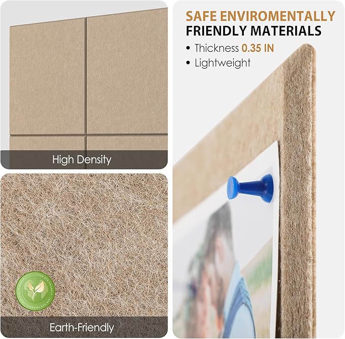 MaxGear Large Cork Board for Wall 36" x 24", Tan Bulletin Board, 6 Pack Felt Wall Tiles with Pushpins, Cork Boards for Office Pin Board Tack Board Cork Boards