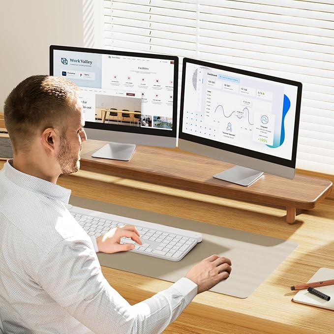Dual Monitor Stand Riser, 39Inch Extra Long Wooden Desktop Monitor Riser with Storage for 2 Monitors Ultra Strong Desk Shelf Organizer Riser Ergonomic for 2 Screens/Laptop/PC/TV/Printer, Large, Walnut