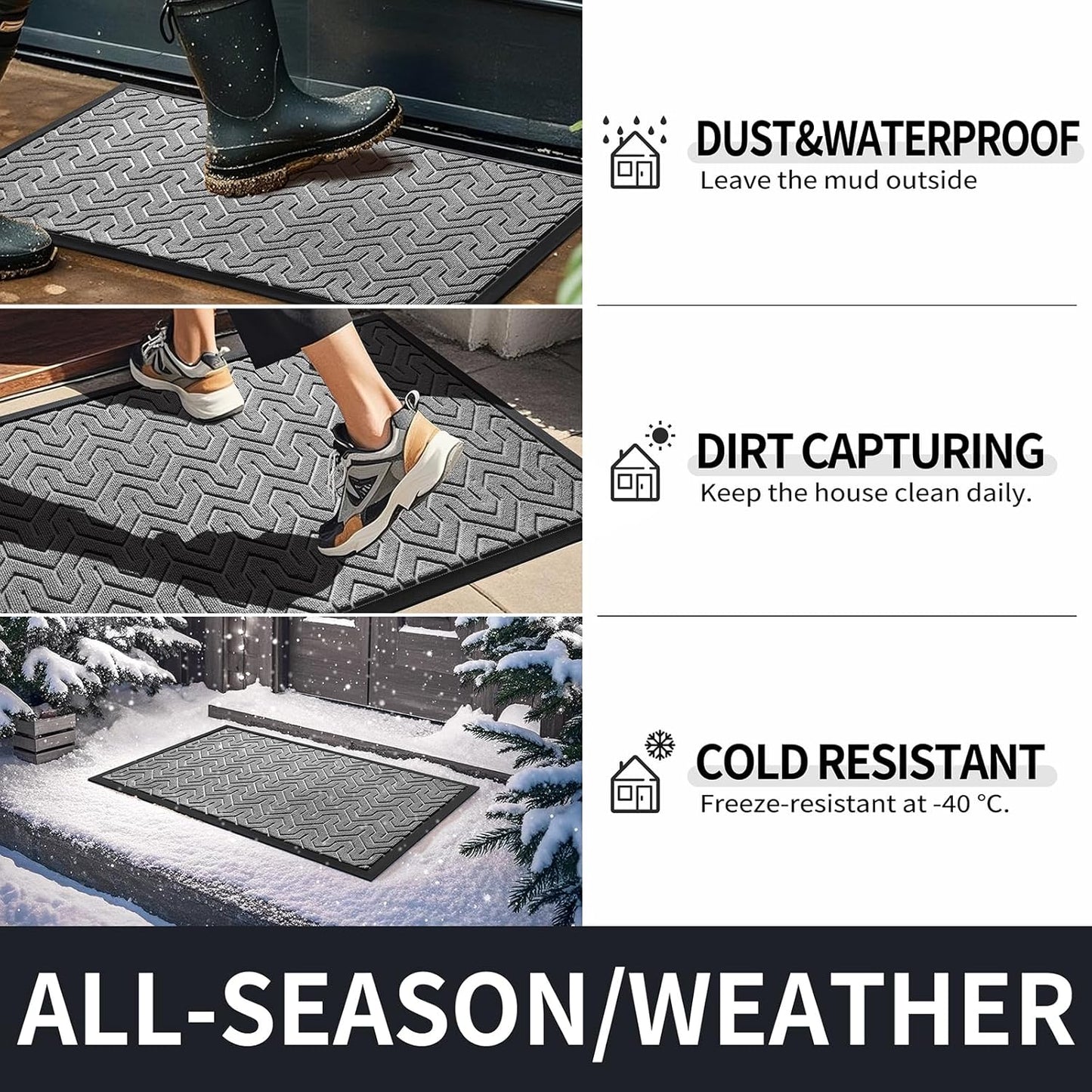 Yimobra Large Door Mat Outside Entrance 47x32, Waterproof Heavy Duty Outdoor Mats for Front Door, Non Slip Rubber Entry Mat for Garage Patio, Easy Clean, Grey