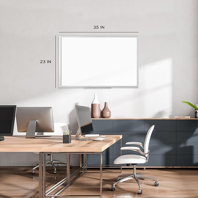 U Brands Magnetic Whiteboard, 36" x 24", Wall Mounted Dry Erase Board with Silver Aluminum Frame, White Board for Home, Office, Classroom
