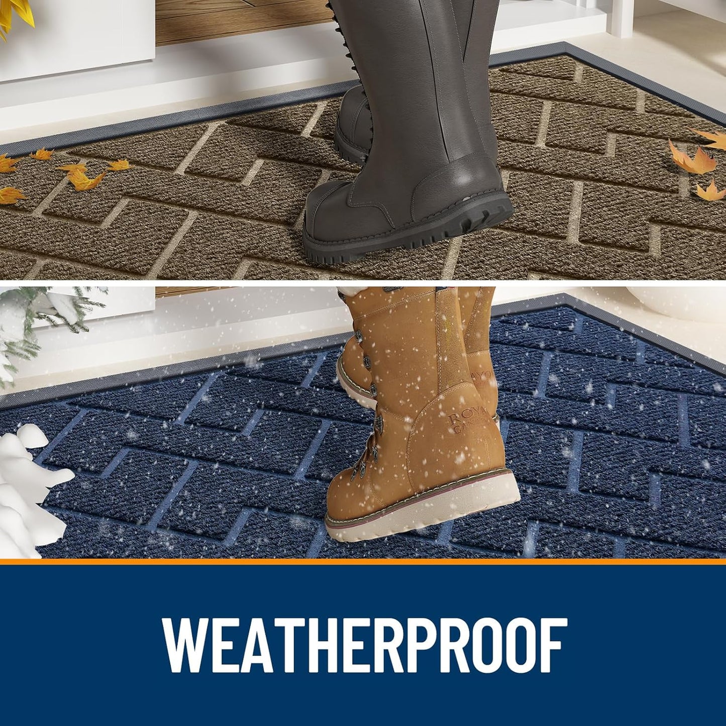 OLANLY Front Door Mat Indoor Outdoor Entrance, Waterproof All-Season, All-Weather Doormat, Sturdy Natural Rubber, Low Profile, Easy Clean Patio Porch Entryway Mat, Herringbone Brick (Black, 29.5x17)