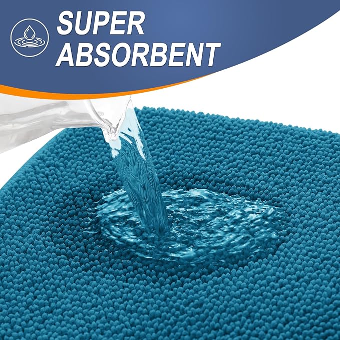 OLANLY Thick Memory Foam Bath Rugs 47x17, Extra Soft Absorbent Bathroom Rug, Quick Dry Bath Mats, Non-Slip, Machine Washable Carpet for Bathroom, Tub and Shower, Home Decor Accessories, Peacock Blue