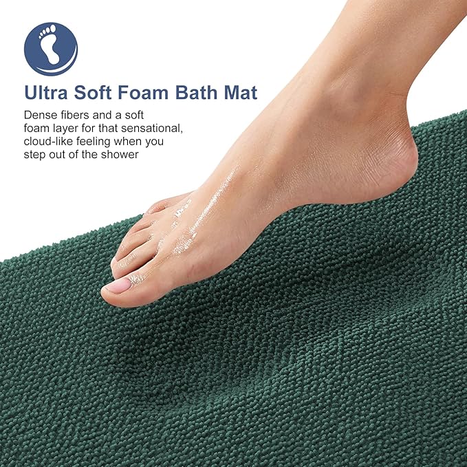 OLANLY Thick Memory Foam Bath Mat Rug 59x20, Extra Soft Absorbent Bathroom Rug, Quick Dry Bath Mats, Non-Slip, Washable Carpet for Bathroom, Tub and Shower, Home Decor Accessories, Blackish Green