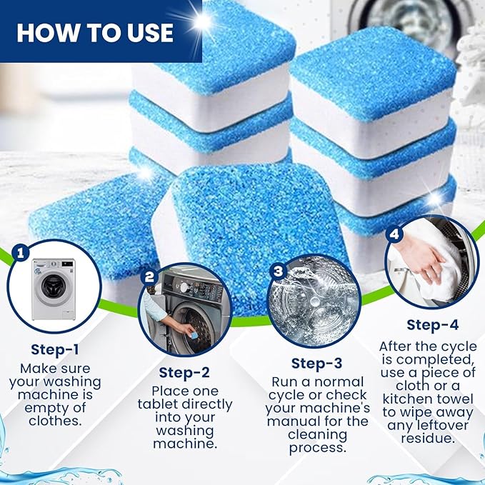 Washing Machine & Dishwasher Cleaner Tablets - 48-Pack Bundle Compatible with Front Loader Top Loader & He Machines and all Dishwashers Removes Buildup Lime Scales and residues - Septic Safe