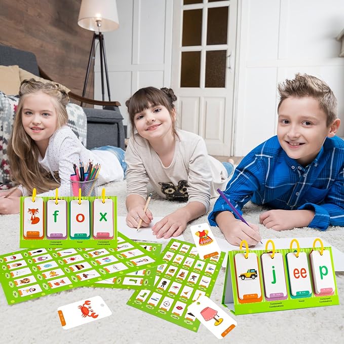 CVC & CVCC Words Games Phonics Flash Cards for Preschool Kindergarten, Alphabet Learning Pocket Chart, Educational Preschool Phonics Learning Tool for Student Teacher School Supplies