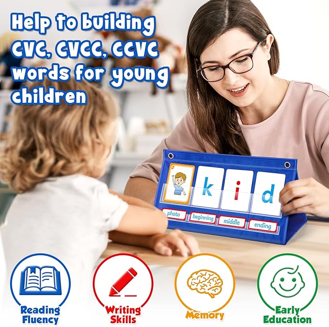 Torlam CVC Word Builder Kindergarten Classroom Must Haves, Phonics Games Preschool Learning Activities Spelling Toy Reading Letter Site Sight Words Games Flash Cards for Kids Autism Special Education