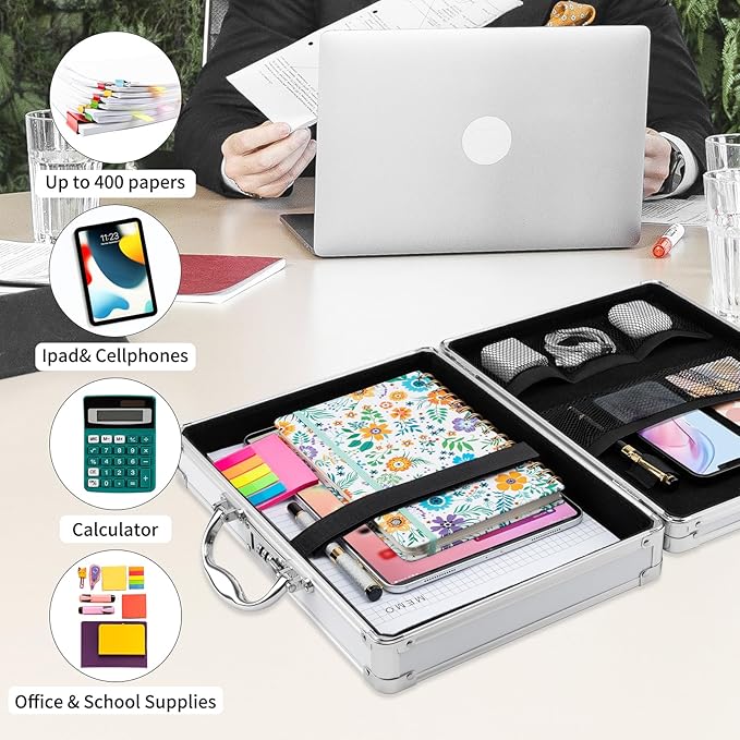 Clipboard Combination Lock Clipboards with Storage Briefcase Heavy Duty Box Aluminum Metal with Handle, Storage Clipboard Maximum Security Large Capacity, White