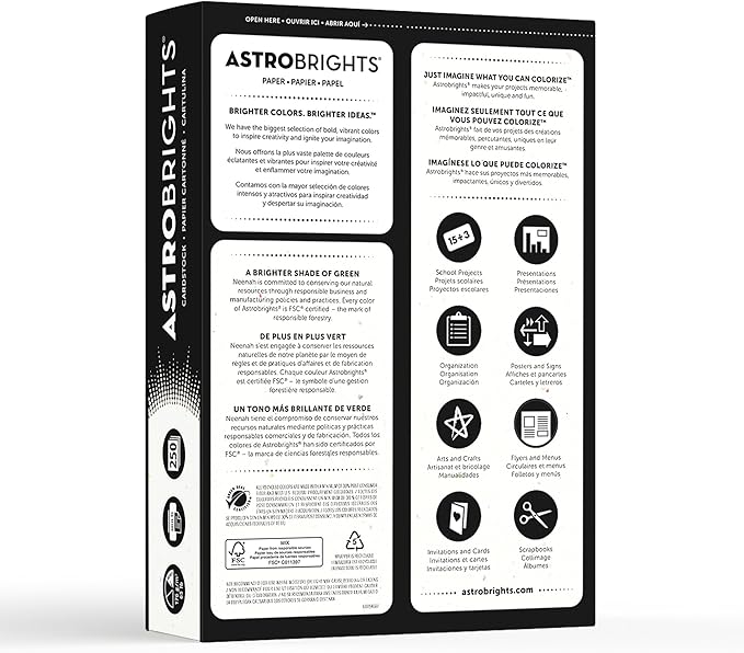 Astrobrights® Card Stock,Stardust White,Letter (8.5" x 11"),65 Lb,250 Count (Pack of 4)