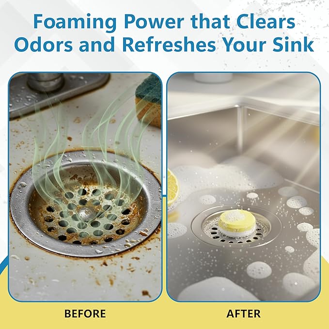 Garbage Disposal Cleaner Tablets - 24 Pack (1-Year Supply) Powerful Foaming Lemon Scented Kitchen Sink Freshener Drain & Pods Odor Eliminator and Deodorizer Septic Safe