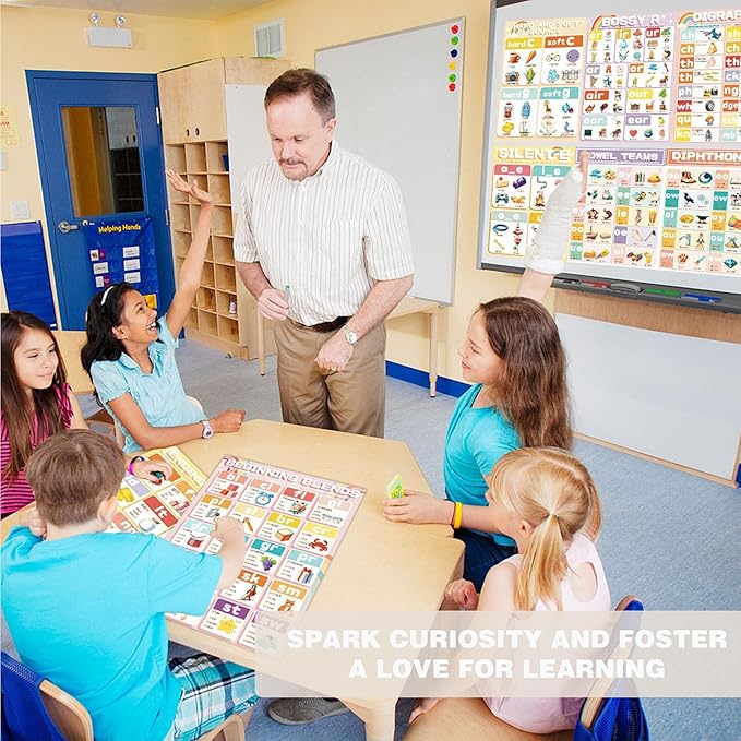 YIYDONG 16 Phonics Posters for Classroom - Learning Posters for Sound Wall Phonics Digraphs Blends Syllable Types Vowel Sounds Poster for Kindergarten, Elementary, Homeschool Supplies (Bright Color)