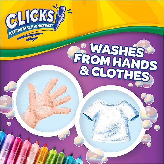 Crayola Clicks Retractable Markers - Bold (10ct), Essential Easter Basket Stuffers, Spring Craft Supplies, Gifts for Kids & Toddlers, No Dry Washable Markers for Kids