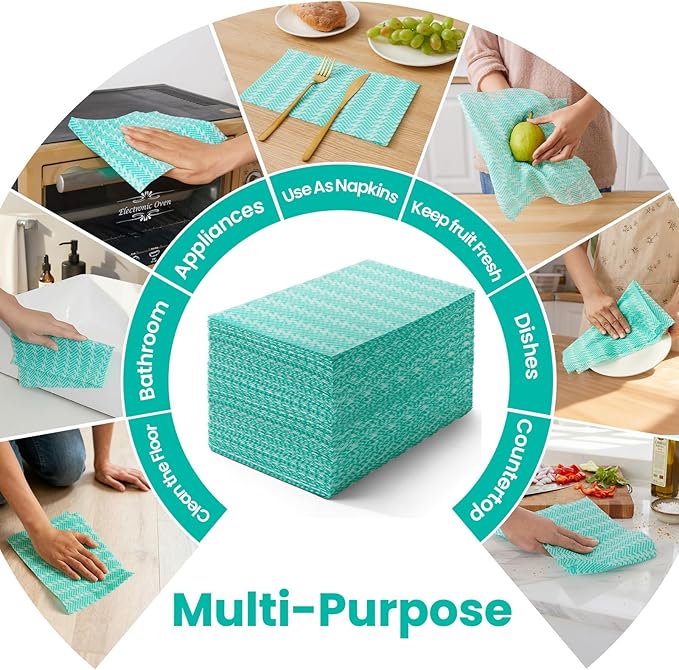 Reusable Cleaning Towels Reusable Cloths Dish Cloths, 100 Count Multi-Purpose Dry Handy Wipes Disposabel Kitchen Towels, Durable, Absoebent, Dry Quickly, Green, Handi Wipe