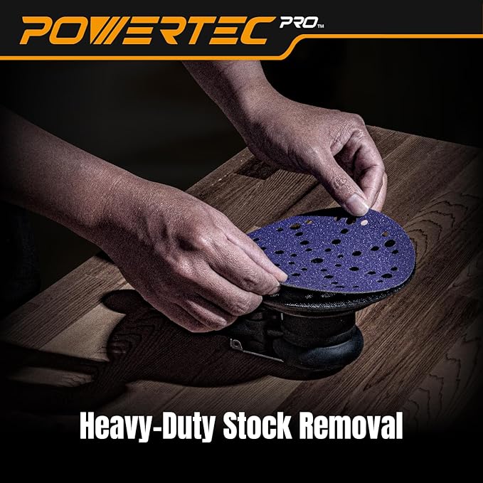 POWERTEC PRO 50PK, 6 Inch 49 Holes Sanding Disc, 120 Grit, Zirconia Hook and Loop Film Backing Sandpaper for Festool Random Orbital Sanders - Automotive, Paint, Metal, Woodworking (46112Z-50)