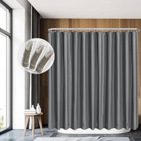 Clawfoot Tub Shower Curtain with 12 Magnets - 36 Metal Hooks Included, 180" W x 70" H Wrap Around, Waterproof PEVA Shower Liner for Bathroom, PVC Free, Metal Grommets - Dark Gray, 180x70