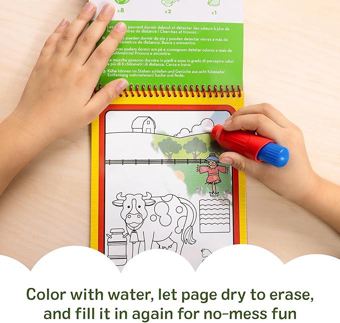 Melissa & Doug Water Wow! Mess Free Coloring Book, Reusable Water-Reveal Activity Pad, On The Farm, Travel Toys, Party Favors, for Toddlers & Kids Ages 3+