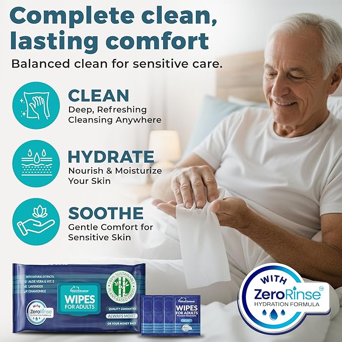 XL Bath Wipes for Adults No Rinse (2 Pack) – 100 Count + 8 Travel Body Wipes, 10" x 11.5" Disposable Washcloths for Elderly Incontinence, After Surgery and Elder Care