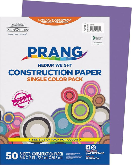 Prang (Formerly SunWorks) Construction Paper, Violet, 9" x 12", 50 Sheets