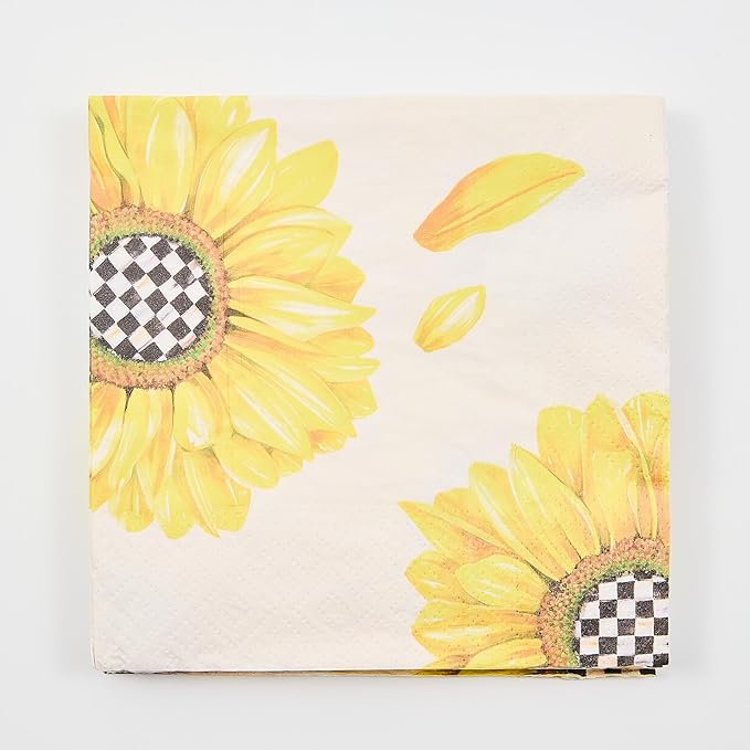 MACKENZIE-CHILDS Pack of 20 Dinner Paper Napkins, Stylish Paper Napkins for Parties and More, Sunflower