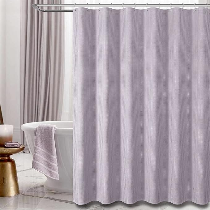 Dynamene Extra Long Shower Curtain - 84 Inch Long Waffle Weave Heavy Duty Fabric Bathroom Shower Curtain, Neutral Weighted Hotel Thick Bath Curtain Set with 12 Plastic Hooks,72x84, Lavender