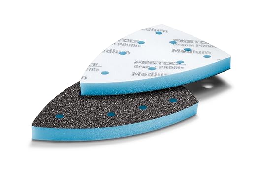 Festool 578805 Granat Profile Fine Delta Sanding Pads – 10 Pack | Flexible Foam Abrasive for Corners, Contours & Moldings | Hook & Loop, 1/2" Foam Backing, 100 mm Delta Shape