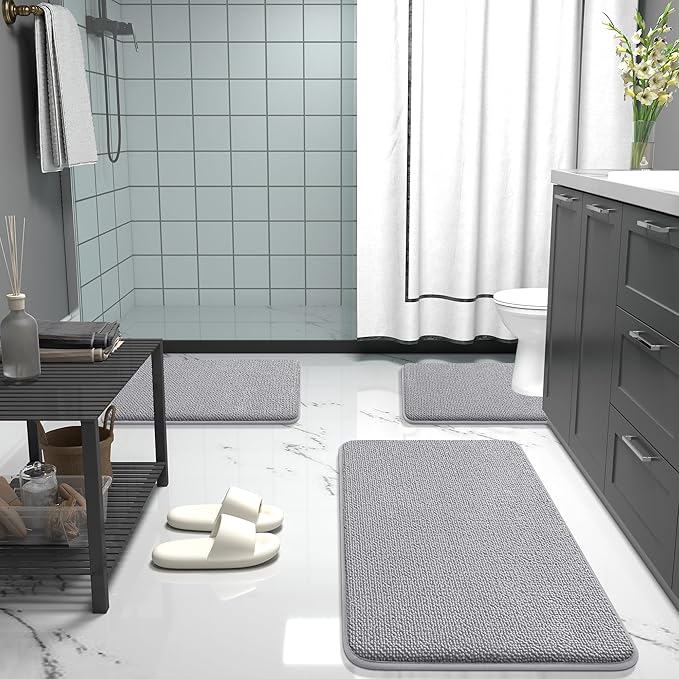 OLANLY Thick Memory Foam Bath Mat Rug 40x24, Extra Soft Absorbent Bathroom Rugs, Quick Dry Bath Mats, Non-Slip, Machine Washable Carpet for Bathroom, Tub and Shower, Home Decor Accessories, Grey