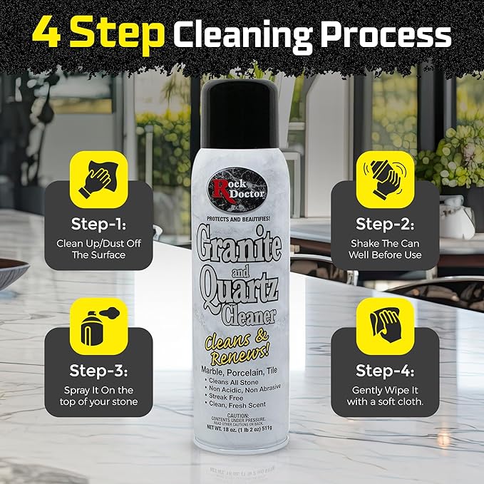 Rock Doctor Granite & Quartz Cleaner Spray 18 oz. Can, Cleans Tile, Marble, Kitchen Countertop, and Natural Stone Surfaces, Streak-Free Shine - Pack of 4