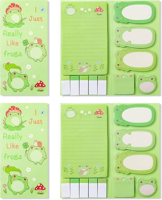 Xqumoi 2 Pack I Just Really Like Frogs Sticky Notes Set - Cute Cartoon Frogs Self-Stick Notes Pads Animal Divider Tabs Bundle Writing Memo Pads Page Marker Back to School Office Supplies Small Gift