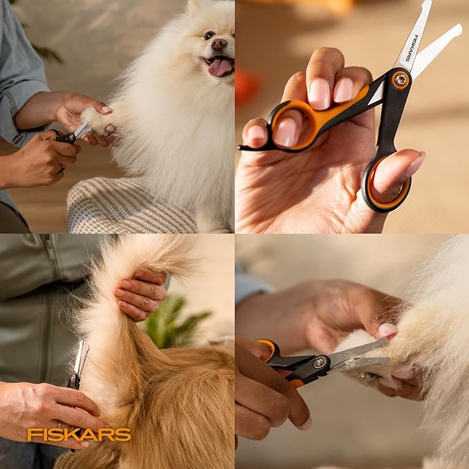 Fiskars Pet, Dog & Cat Grooming Scissors, Rounded Tips & SoftGrip Handle, Cat and Dog Supplies, 5.5”, Orange/Black, Detailing Scissors