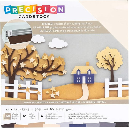 Precision Cardstock 12x12 Paper - Smooth Craft Paper for Die Cutting, Card Making, Scrapbooks - 60 Heavy Duty Sheets, 10 Unique Colors, 80lb (216gsm), Solid Core - Neutrals