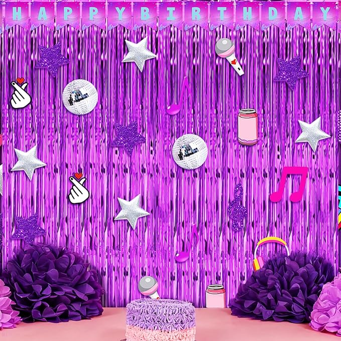 Epakh 39 Pcs Kpop Singer Disco Theme Birthday Party Decorations Includes 24 Pieces Paper Cards Decor 13 Pcs Happy Birthday Banner 2 Foil Fringe Curtain Backdrop for Photo Prop Themed Party Supplies