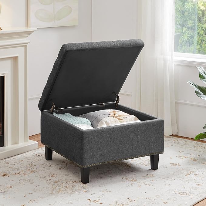 Yaheetech 28-inch Entryway Ottoman Bench with Storage, Multipurpose Foot Rest Sofa Stool in Dark Grey, 2 PCS