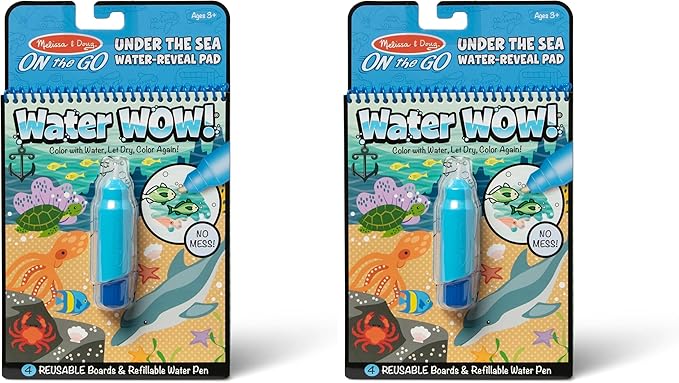 Melissa & Doug On The Go Water Wow! Mess Free Coloring Book,Reusable Water-Reveal Activity Pad,Under The Sea,Travel Toys,Party Favors,for Toddlers & Kids Ages 3+ - FSC Certified,(Pack of 2)