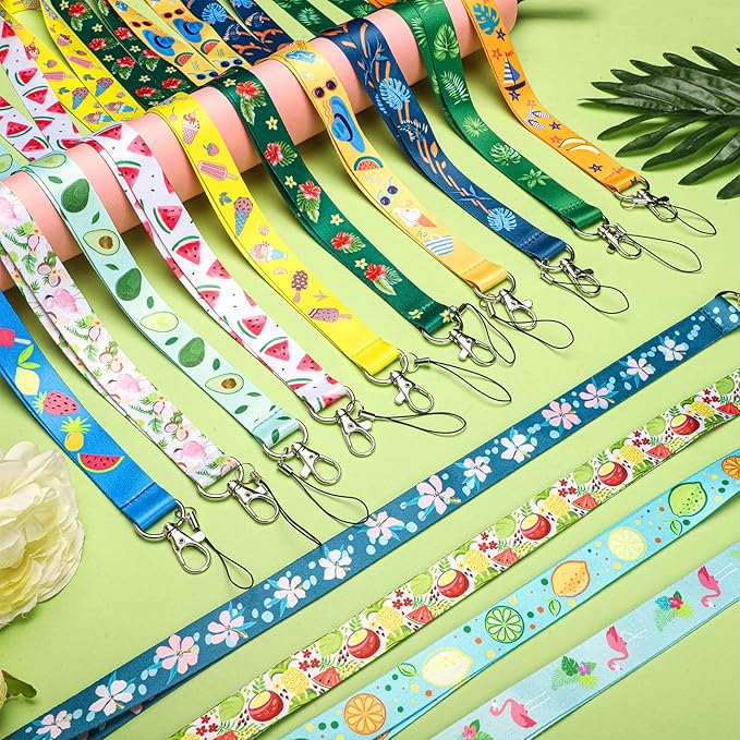 Marspark 14 Pcs Seasonal Holiday Lanyards for ID Badges Summer Lanyards Flamingos Watermelon Lemon Keychains Bulk for Seasonal Holiday Teacher Office Supplies