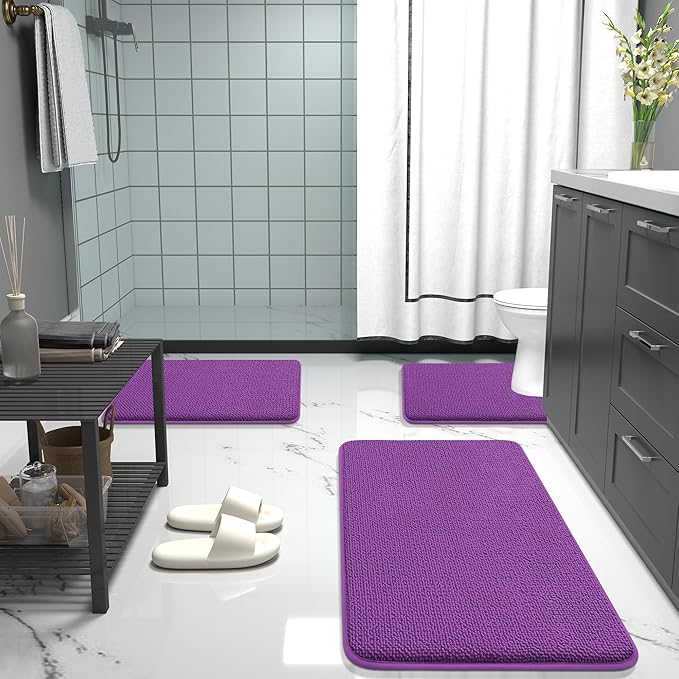 OLANLY Thick Memory Foam Bath Mat Rug 30x20, Extra Soft Absorbent Bathroom Rug, Quick Dry Bath Mats, Non-Slip, Machine Washable Carpet for Bathroom, Tub and Shower, Home Decor Accessories, Purple