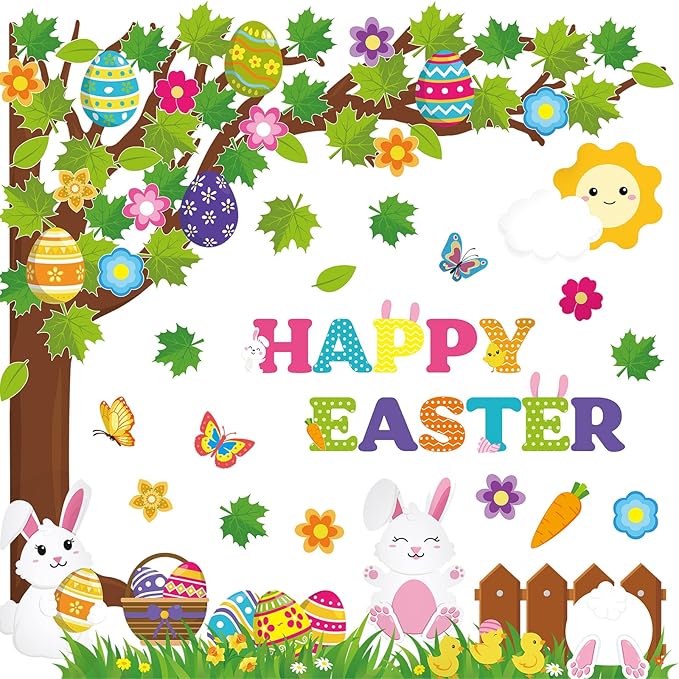 Pasimy Easter Bulletin Board Decorations Set Christian Easter Classroom Decorations Easter Bunny Egg Paper Cut Outs for School Nursery Spring Easter Birthday Party Supplies(Easter Egg)