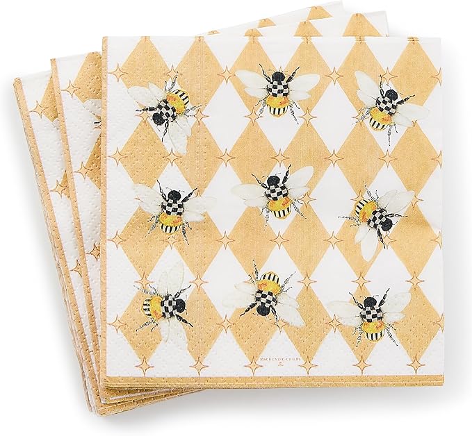 MACKENZIE-CHILDS Cocktail Paper Napkins, Stylish Paper Cocktail Napkins for Parties and More, Queen Bee