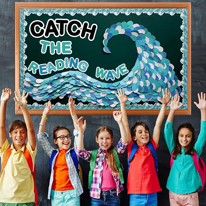 Summer Ocean Reading Bulletin Board Decorations Ocean Waves Theme Bulletin Board Set Catch The Reading Wave Half Heart Cutouts for Library School Classroom Chalkboard Wall Decor