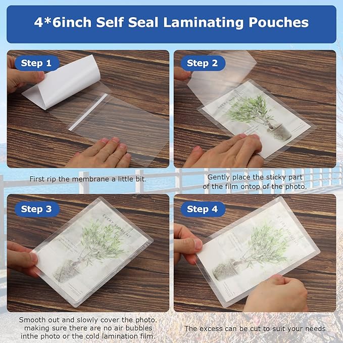 50 Sheets Self Seal Laminating Pouches 4x6 Self Adhesive Laminating Sheet No Heat No Laminating Machine Needed for Photos Index Cards（4x6inch）