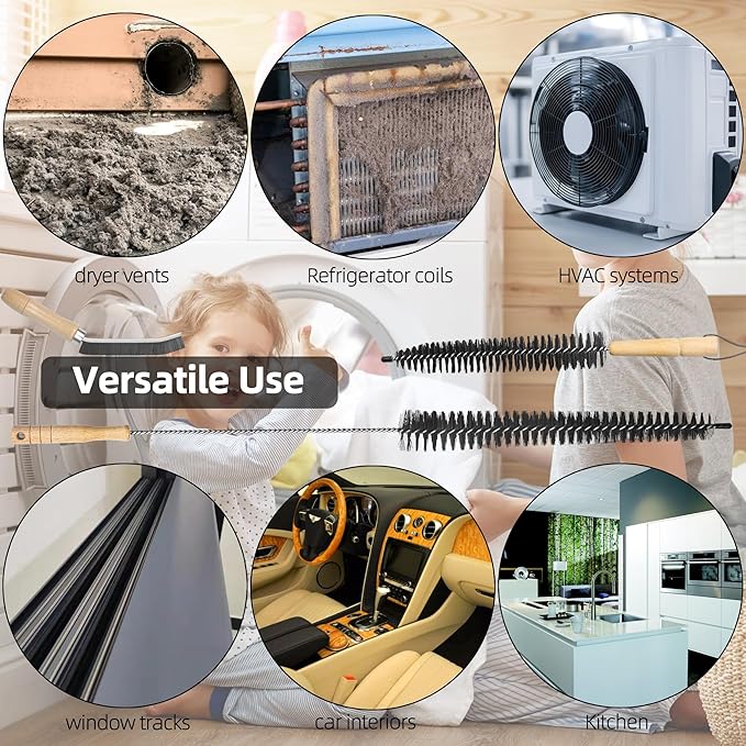Dryer Lint Brush Vent Cleaner Kit,Included 1Pc 29.5" Refrigerator Coil Cleaning Brushes,2Pc Crevice Cleaning Brush and 1Pc 15" Dryer Vent Hose Cleaner, Washing Machine Cleaning Tools for Household