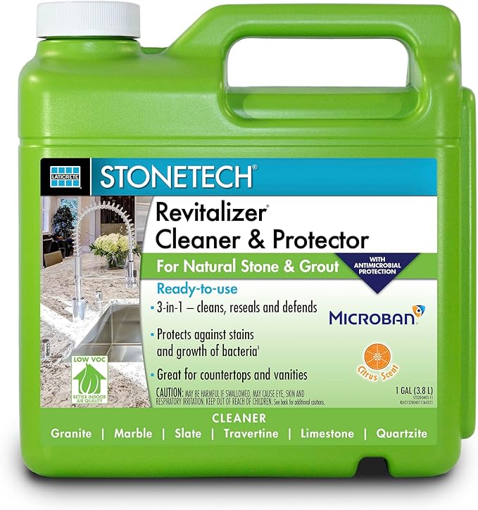 Stone Surface Cleaner Spray for Stonetech Revitalizer Cleaner and Protector, 3‑in‑1 Ready to Use Spring Rain Bottle for Granite & Marble, Reseals & Refreshes Natural Stone Countertops & Tiles, 128 oz