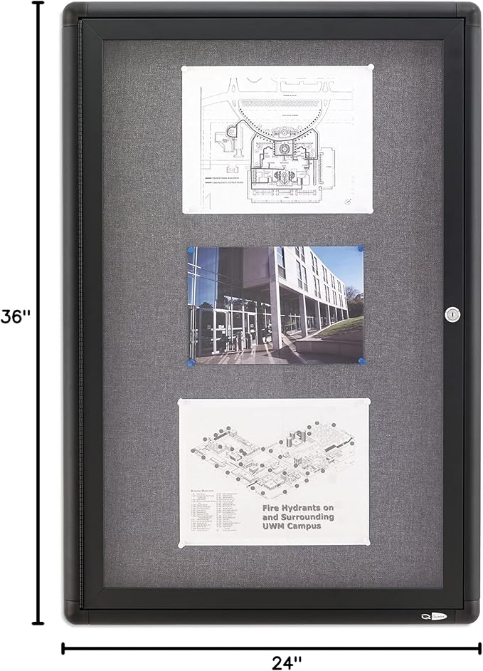 Quartet Bulletin Board, 2' x 3' Enclosed Fabric Notice Board, Lockable Swing Door, Graphite Frame (2363L)