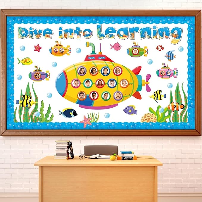 Summer Under The Sea Bulletin Board Classroom Decoration Dive Into Learning Sea Animal Ocean Bulletin Board Sets Submarine Tropical Fish Cutouts for School Chalkboard Wall Supplies