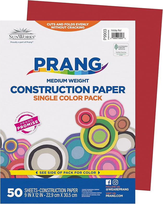 Prang (Formerly SunWorks) Construction Paper, Holiday Red, 9" x 12", 50 Sheets