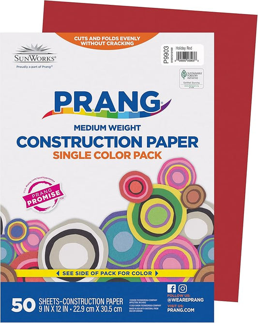 Prang (Formerly SunWorks) Construction Paper, Holiday Red, 9" x 12", 50 Sheets