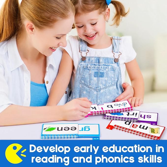 Word Family Build Book, 40 Read and Rhyme Flip Books, Learn to Read Phonics Flash Cards, Sight Words Flash Cards Kindergarten Flip Books for Kids Homeschool Preschool Learning Activities