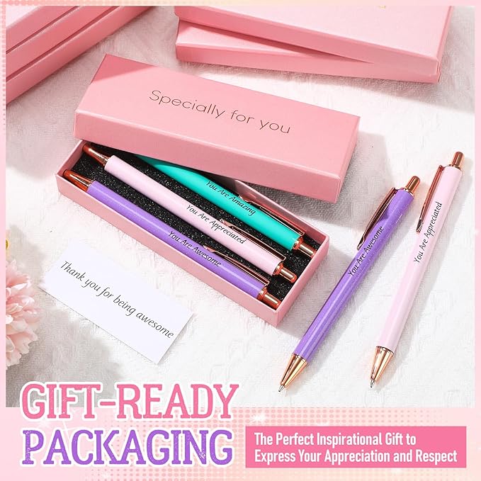 Tenceur 50 Pcs Pink Thank You Gifts for Women Bulk Employee Appreciation Gift Set with 30 Luxury Ballpoint Pens 10 Greeting Cards and 10 Gift Boxes for Teacher Nurse Coworker Volunteers(Christian)