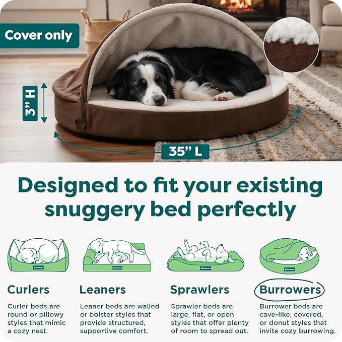 FurHaven Replacement Dog Bed Cover for Sherpa & Suede Snuggery, Fits Cool Gel-Top Foam Beds & Solid Orthopedic Foam Beds, Machine Washable, Large (35 inch), Espresso